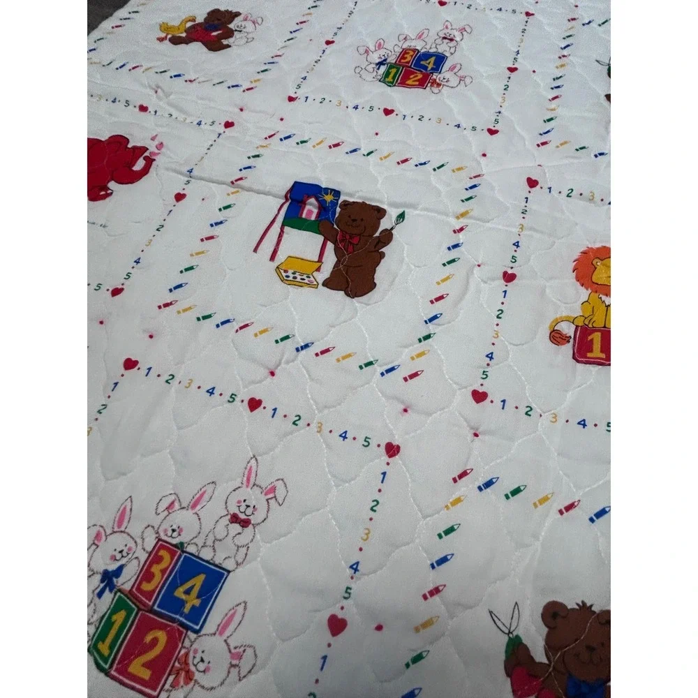 Vintage Quilted‎ Baby Blanket ABCs Animals Bears Ducks Lions Elephants 42x 59